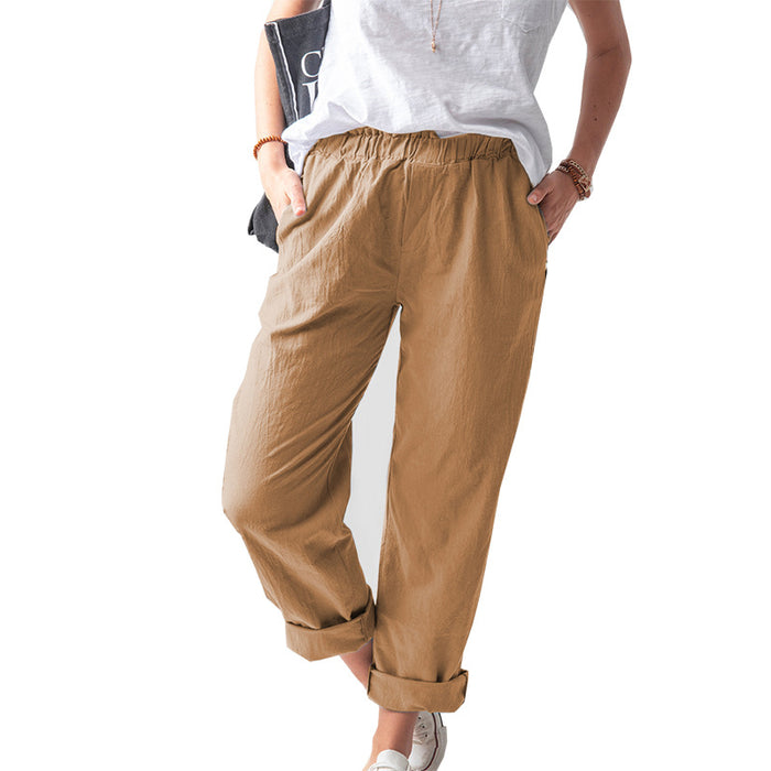 Summer Dried Shrimp Women Casual Elastic Straight Leg Trousers