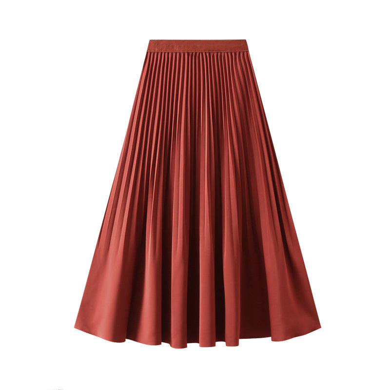 High Temperature Crumpled High Waist A Line Pleated Skirt Satin Mid Length Ruffled Skirt Spring Summer