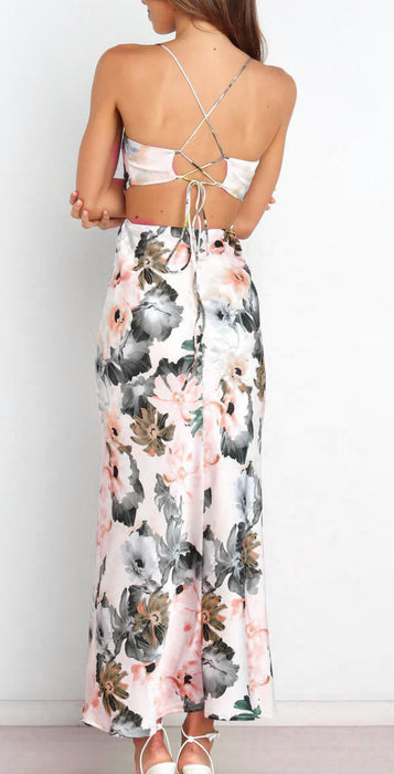 Summer Lace Printing Satin Elegant Dress for Women