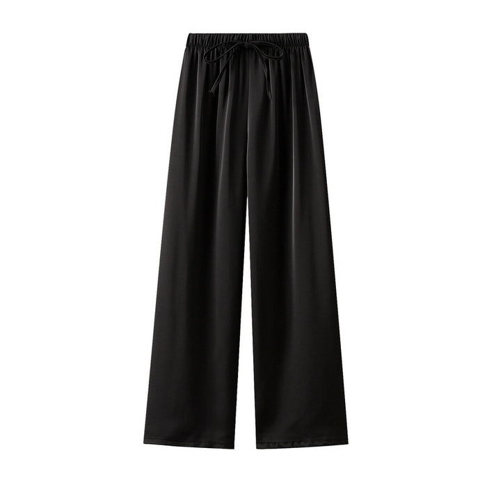 High Grade Pleated Texture Acetate Ice Tencel Satin Wide Leg Pants Women Summer Loose Straight Drooping Casual Pants