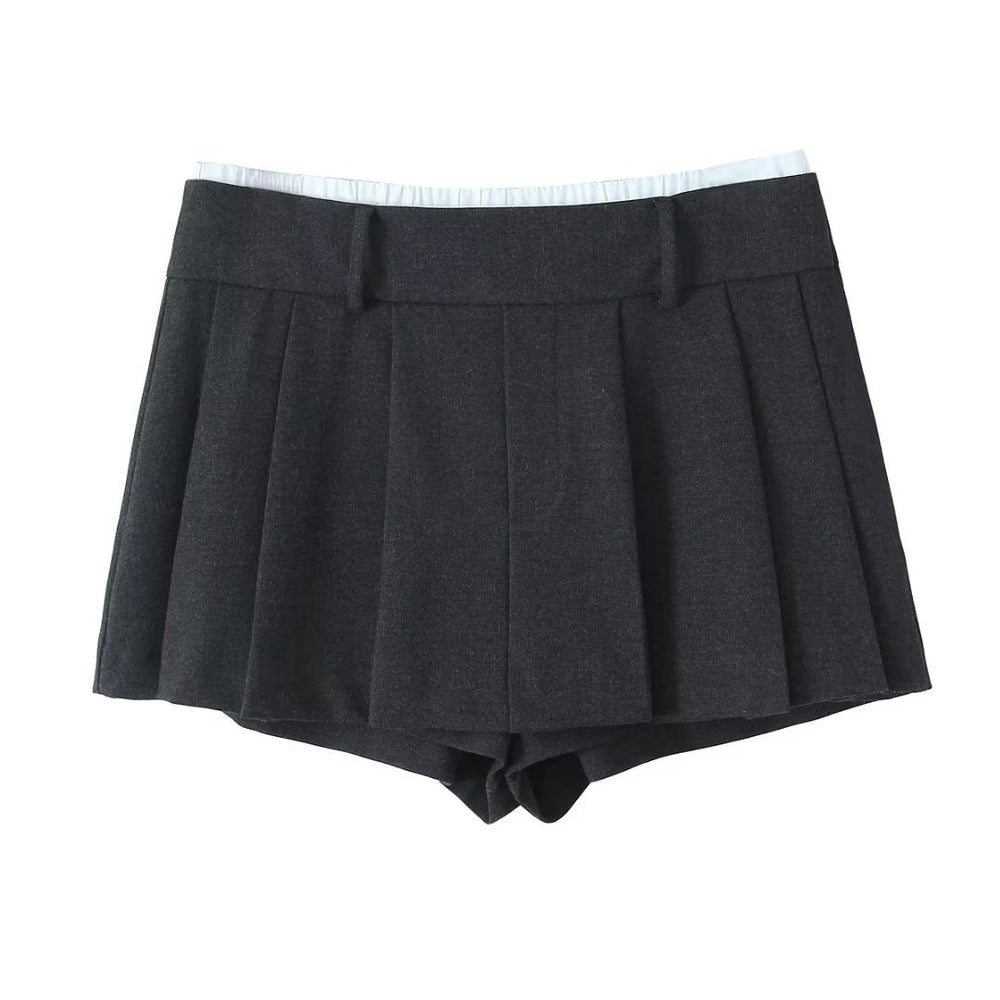 Winter Double Layer Waist Wide Pleated Culottes Women Shorts Skirt