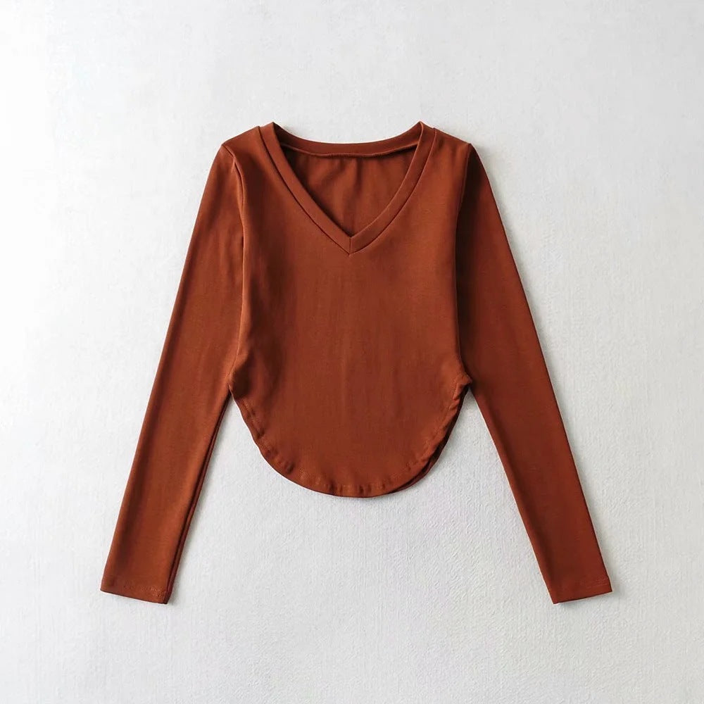 Early Autumn Thin Square Collar Irregular Asymmetric Inner Bottoming Shirt Slim Fit Slimming T shirt Long Sleeve Top Women