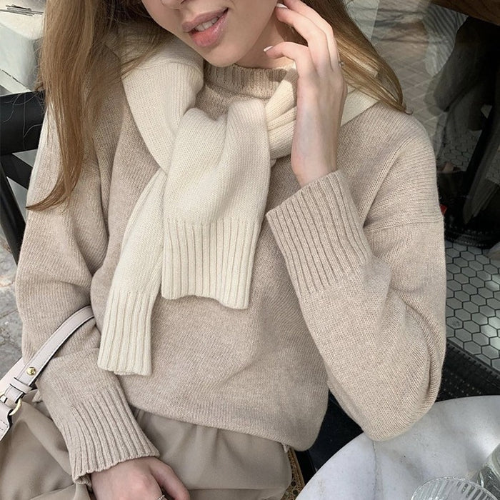 Autumn Winter Round Neck Sweater Women Khaki All Matching Loose Knitted Top