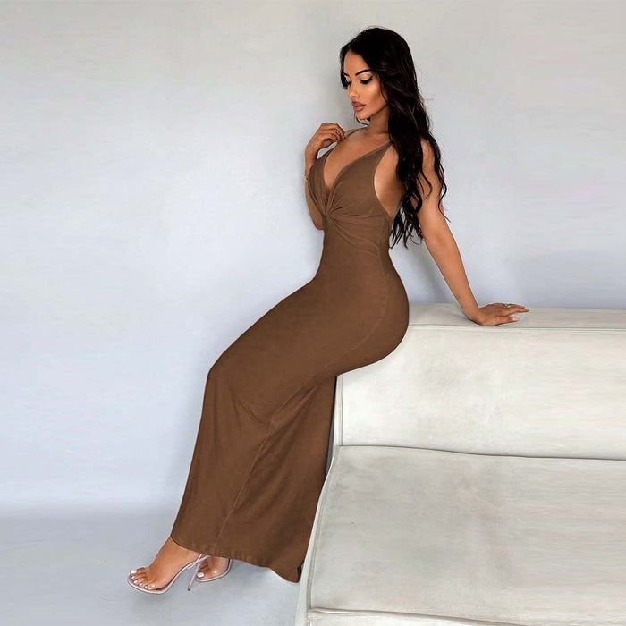 Sexy V neck Sleeveless Dress Summer High Waist Pullover Sheath Dress for Women