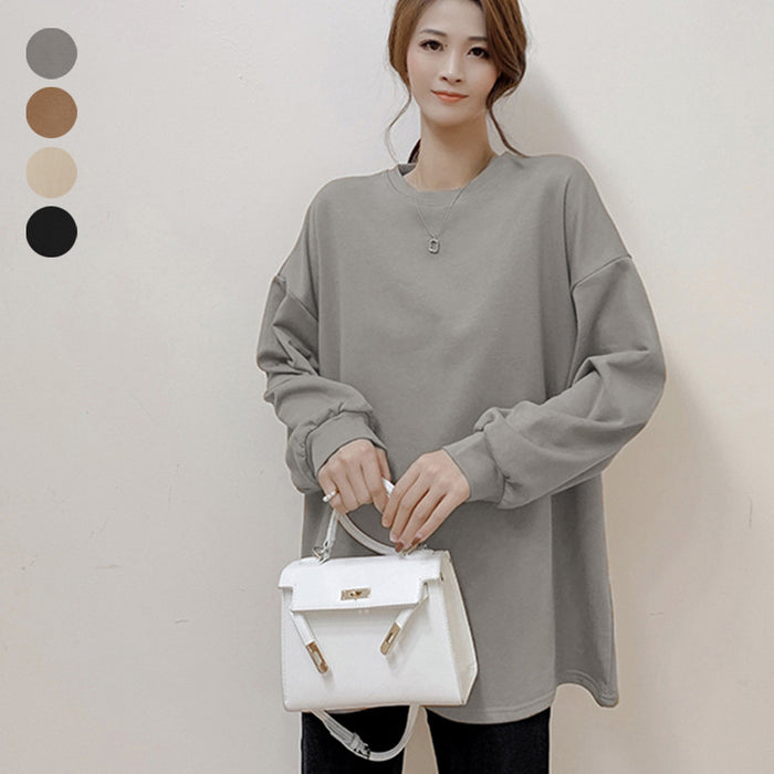 Korean Autumn Winter Women Solid Color Loose Mid Length Sweater Women Casual Cotton Top Women