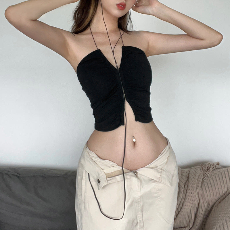 Autumn Women Clothing Solid Color Slim Fit Halter Strap Sexy Backless Vest for Women