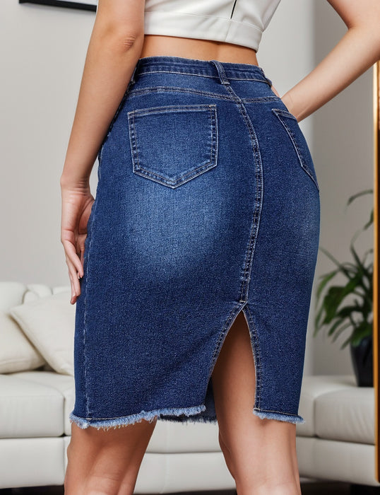 Casual Stretchy High Waist Slimming Slit Sheath Denim Skirt for Women