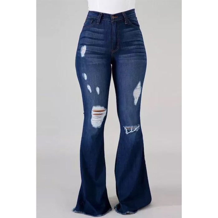 Internet High Elastic Ripped Jeans High Waist Flared Pants