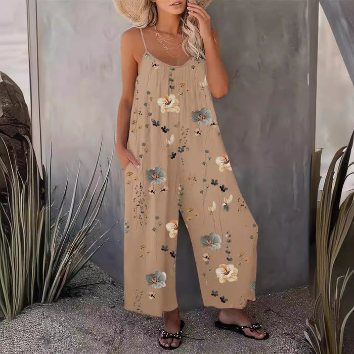 Spring Summer Casual Women Suspender Trousers Autumn Best Printed Sleeveless Jumpsuit Women