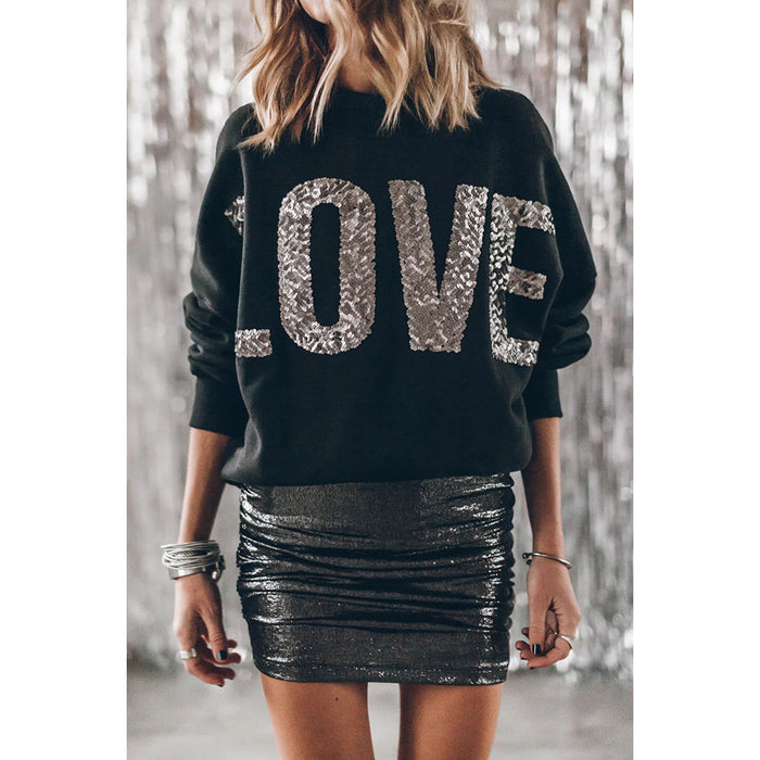 Autumn Winter Fashionable Batwing Sleeve Sequined Sweater Casual Loose Long Sleeved Top