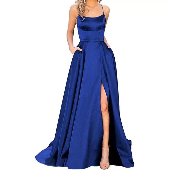 Bridesmaid Dress Long Maxi Dress Small Trailing Strap Solid Color Cocktail Evening Dress