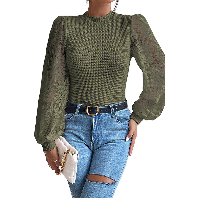 Office Lace Stitching Hollow Out Cutout Pullover Women Autumn Slim Fit Slimming Sweater Women