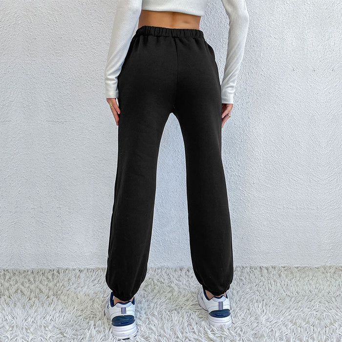 Autumn Middle East Women Clothing with Pockets Chinese Printed Black Straight Trousers