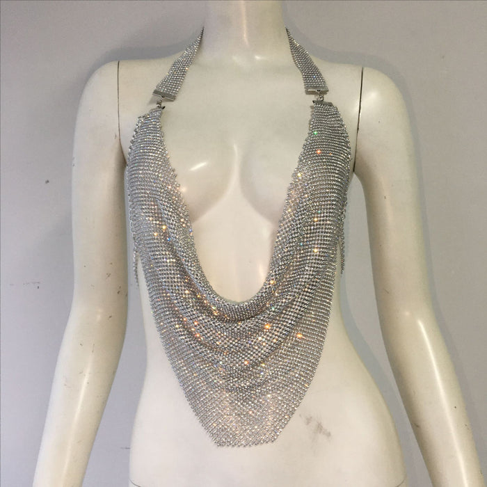 Women Metal Rhinestone Sling Women Party Sexy Top Sexy Sling