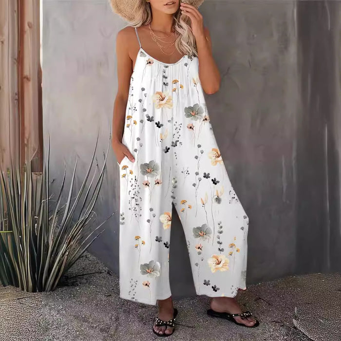 Spring Summer Casual Women Suspender Trousers Autumn Best Printed Sleeveless Jumpsuit Women