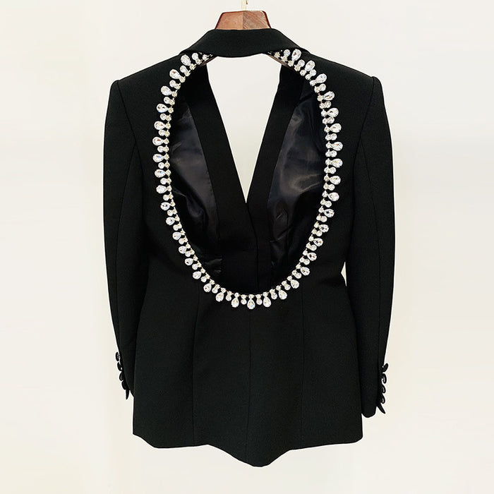 Goods Nanyou High Street Personality Backless Diamond Beaded Mid-Length Blazer