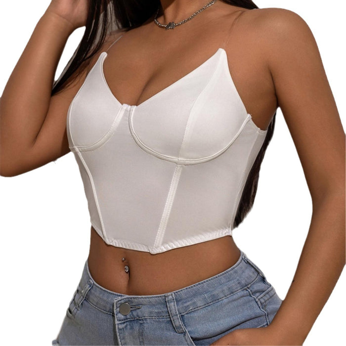 Boning Corset Corset Outer Wear Invisible Silicone Shoulder Strap Sexy Milk Silk Gathered Big Chest Strap Corset White