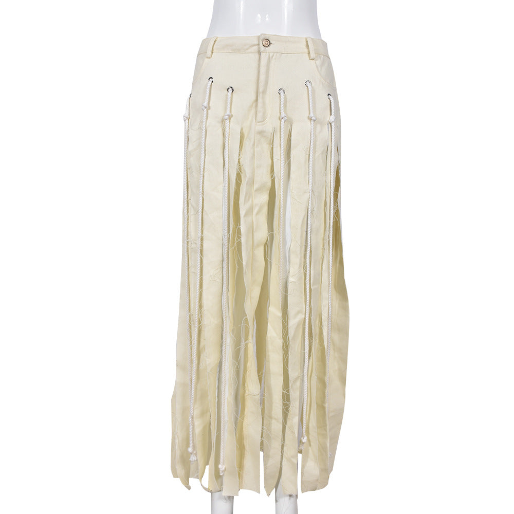 Element Women Clothing Personality Hollow Out Cutout out Sexy Tassel Skirt Women