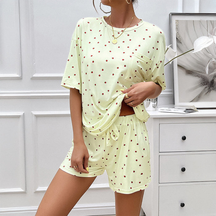 Spring Summer Top Women Clothing Casual Printed Short Sleeves Set