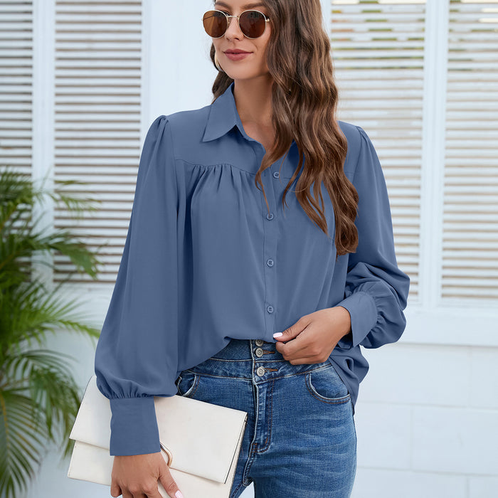 Women Clothing Spring Autumn Chiffon Shirt Women Shirt Pleated Long Sleeved Top Women