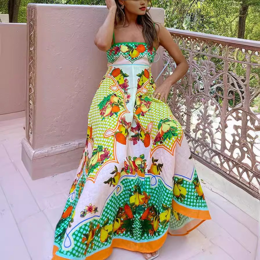 Sexy Women Wear Spaghetti Strap Floral Print Sleeveless Swing Cotton Linen Dress Amplified craft