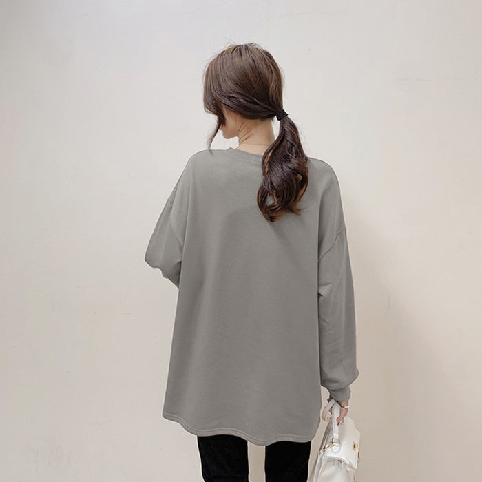 Korean Autumn Winter Women Solid Color Loose Mid Length Sweater Women Casual Cotton Top Women