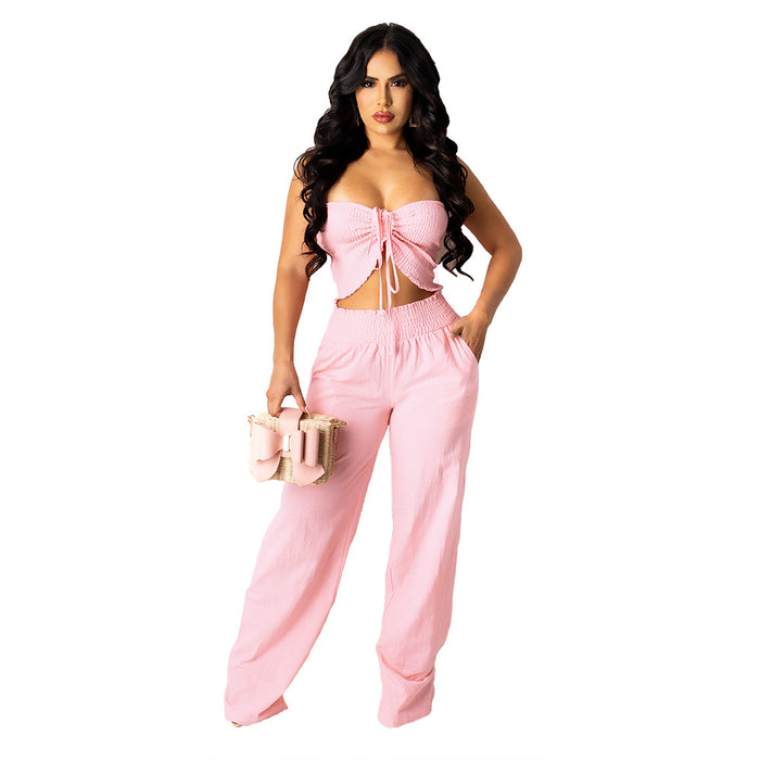 Autumn School Suit Women Clothing Bow Suspenders Tube Top Suit Women Two Piece Suit