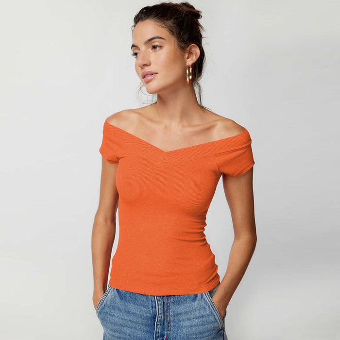 Solid Color T Shirt Women Skinny V Neck Knitwear Women Clothing Sexy Sexy Bm Top Two Way Wear