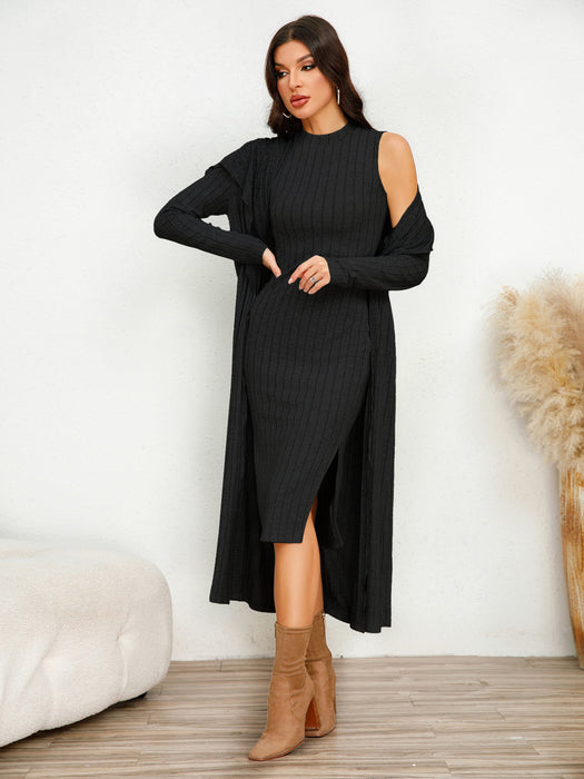 Women Clothing Dress Women Autumn Long Sleeve Long Coat Two Piece Suit