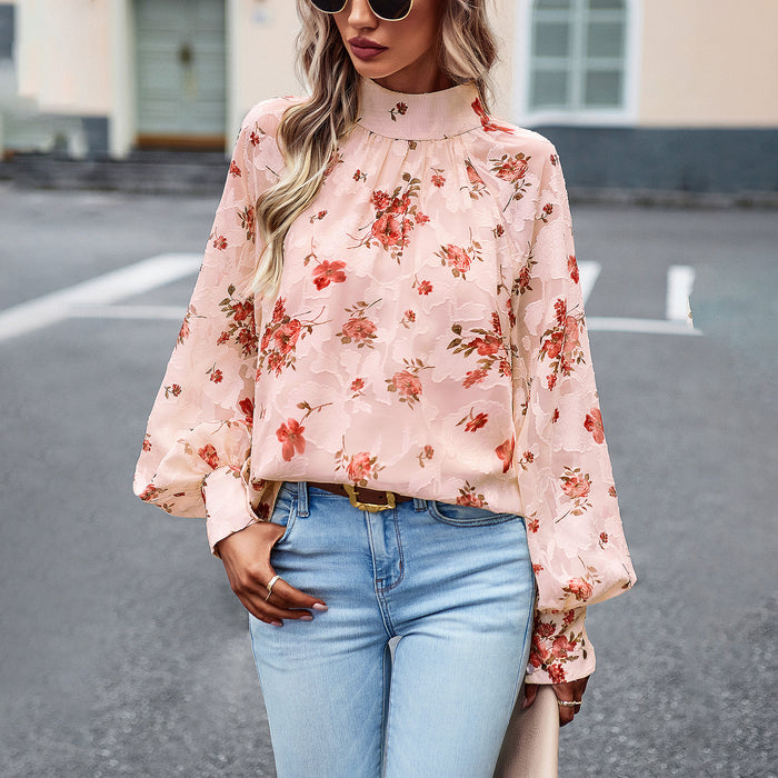 Printed Shirt Women Autumn Winter Elegant Office Long Sleeve Shirt