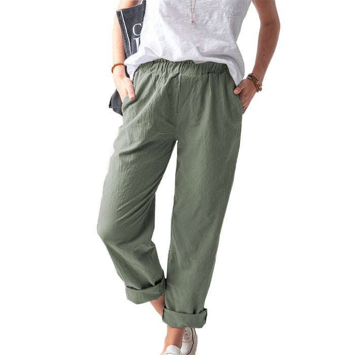 Summer Dried Shrimp Women Casual Elastic Straight Leg Trousers