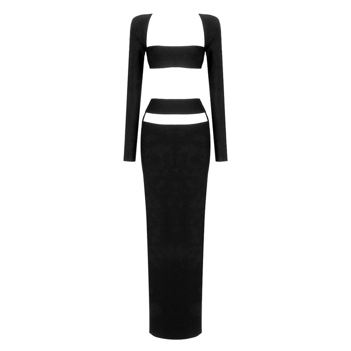 Suit Autumn Casual High End Two Piece Set Cropped Outfit Long Sleeve Stretch Dress Women Clothing Bandage Dress
