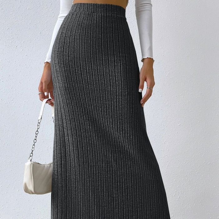 High Waist Side Slim Fit Slit Knitted Skirt Women