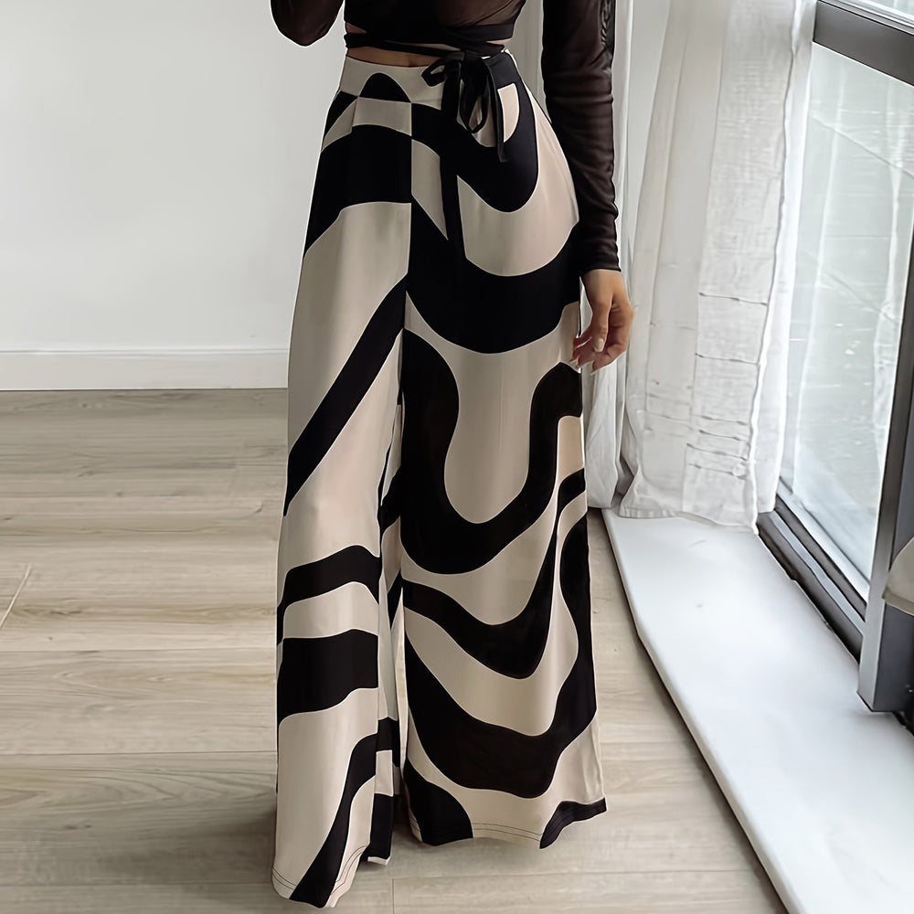 Spring Autumn Women Clothing Loose High Waist Wide Leg Pants Printed Straight Casual Pants Trousers