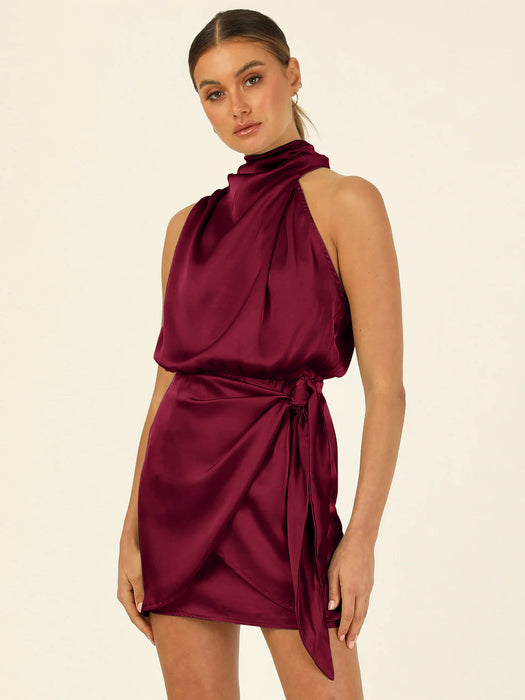 Halter High Grade Satin Tied Slim Fit Socialite Dress