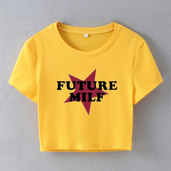 Street Hipster Five Pointed Star Future MILF Short Slim Fit Short Sleeved T Shirt Women