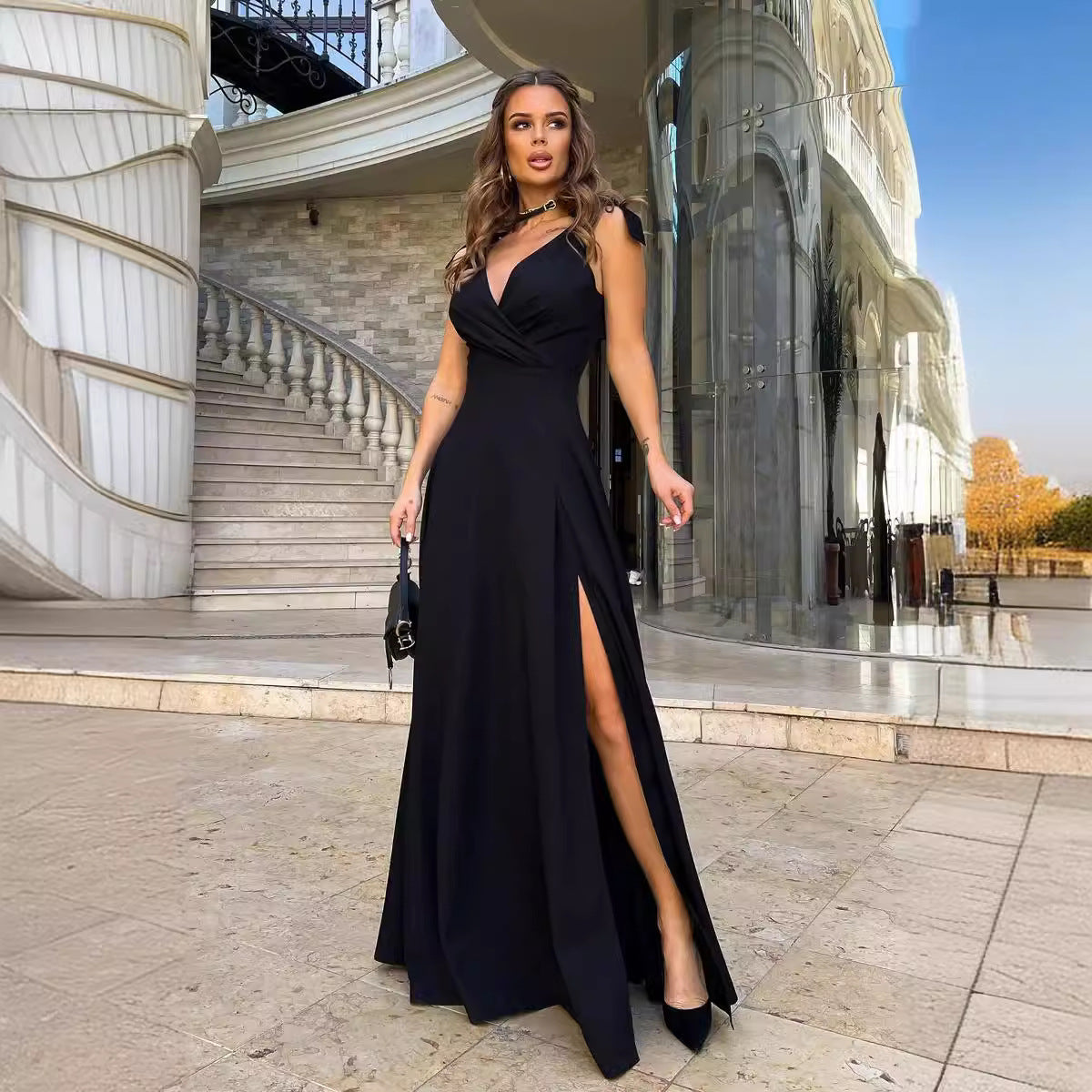 Women Clothing Women Clothing Summer Solid Color Lengthened Evening Dress Dress