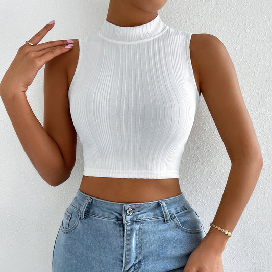 Women Clothing Pullover round Neck Sleeveless Cropped Short Vest Women Summer Outer Wear Inner Wear Micro Backless Top