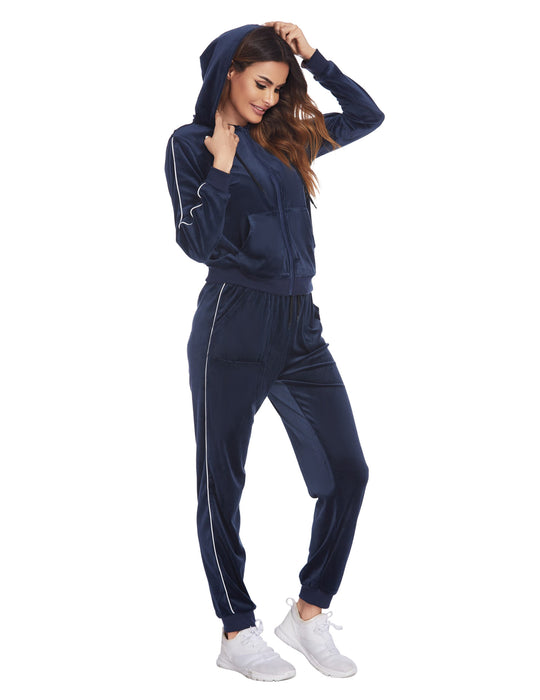 Autumn Winter Silver Fox Velvet Ladies Sports Casual Set Hooded Sweater Ankle Banded Pants