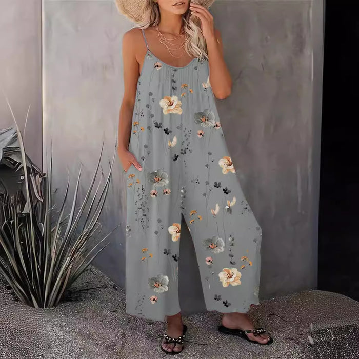 Spring Summer Casual Women Suspender Trousers Autumn Best Printed Sleeveless Jumpsuit Women