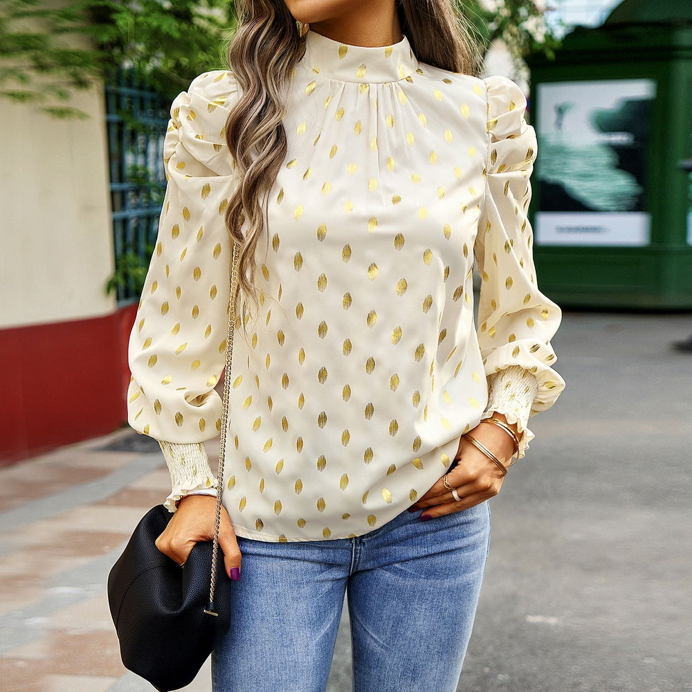 Women Clothing Autumn Winter Office round Neck Long Sleeve Shirt