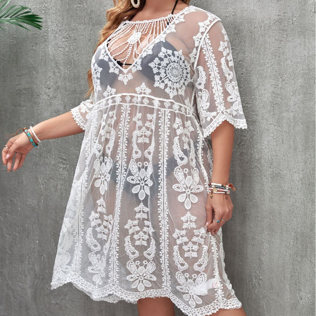 Vacation See through Sexy Sun Protection One Piece Beach Dress Women