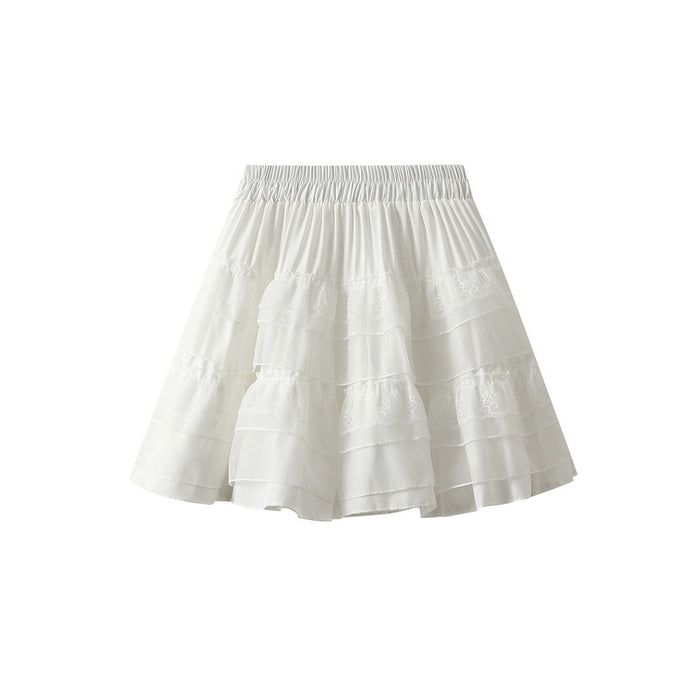 Summer Elastic Waist Lace Tiered A Line Short Skirt Sweet Skirt