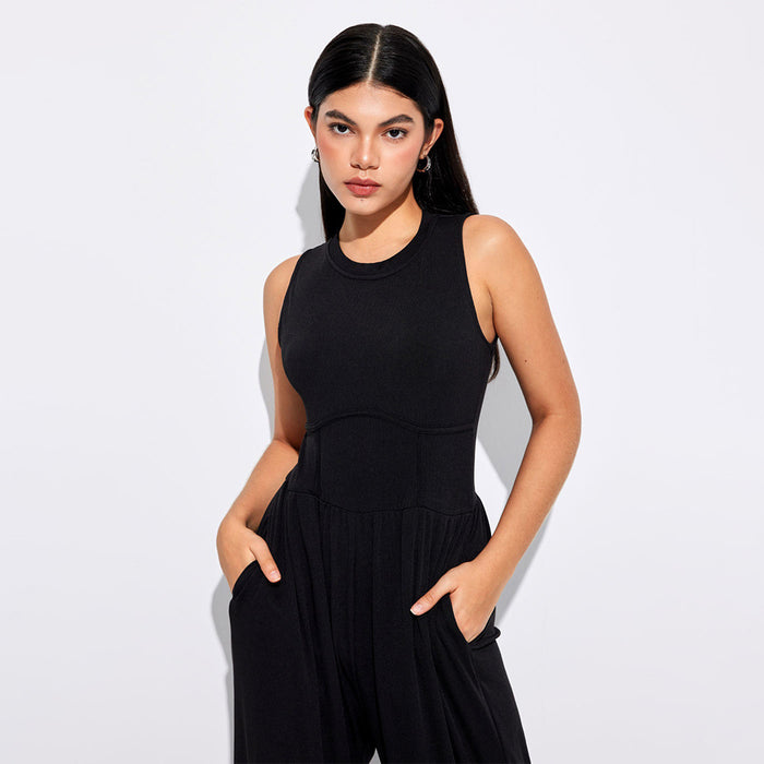 Sexy Design Waist Side Bone Slimming Fashionable Knitted Jumpsuit