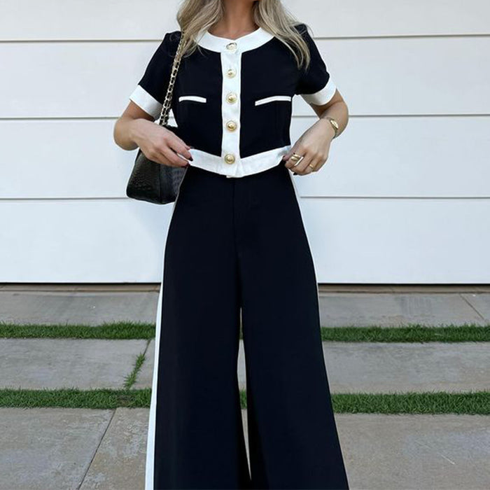 Autumn Winter Women Clothing Office T Shirt Shory Top Straight Leg Pants Suit Two Piece Set