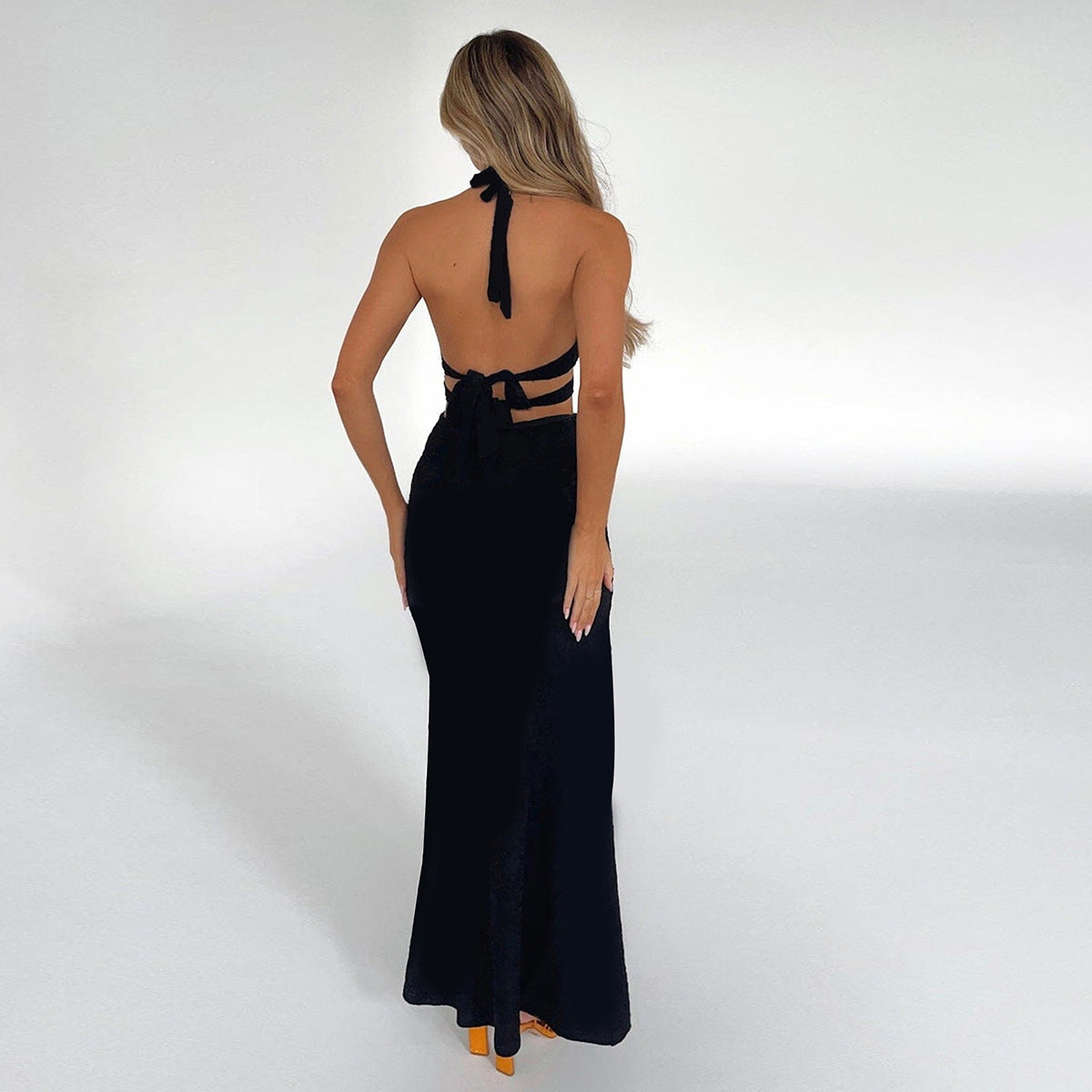 Summer Sexy Halter Dress Arrival Hollow Out Cutout out Tied Side Slit Irregular Asymmetric Maxi Dress