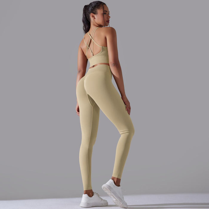 Arrival Seamless Knitted Solid Color Beauty Back Skinny High Waist Yoga Clothes Suit Running Fitness Two Piece Set