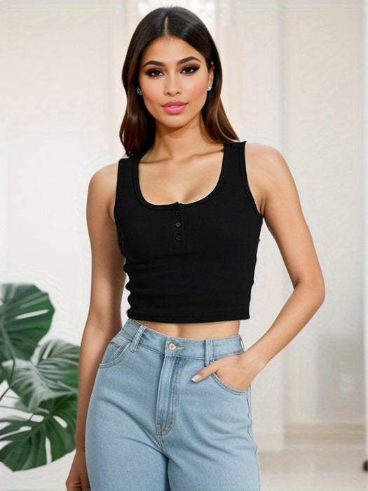 Fall Women Clothing Sexy Slim Fit Cropped Cotton Thread Button Camisole