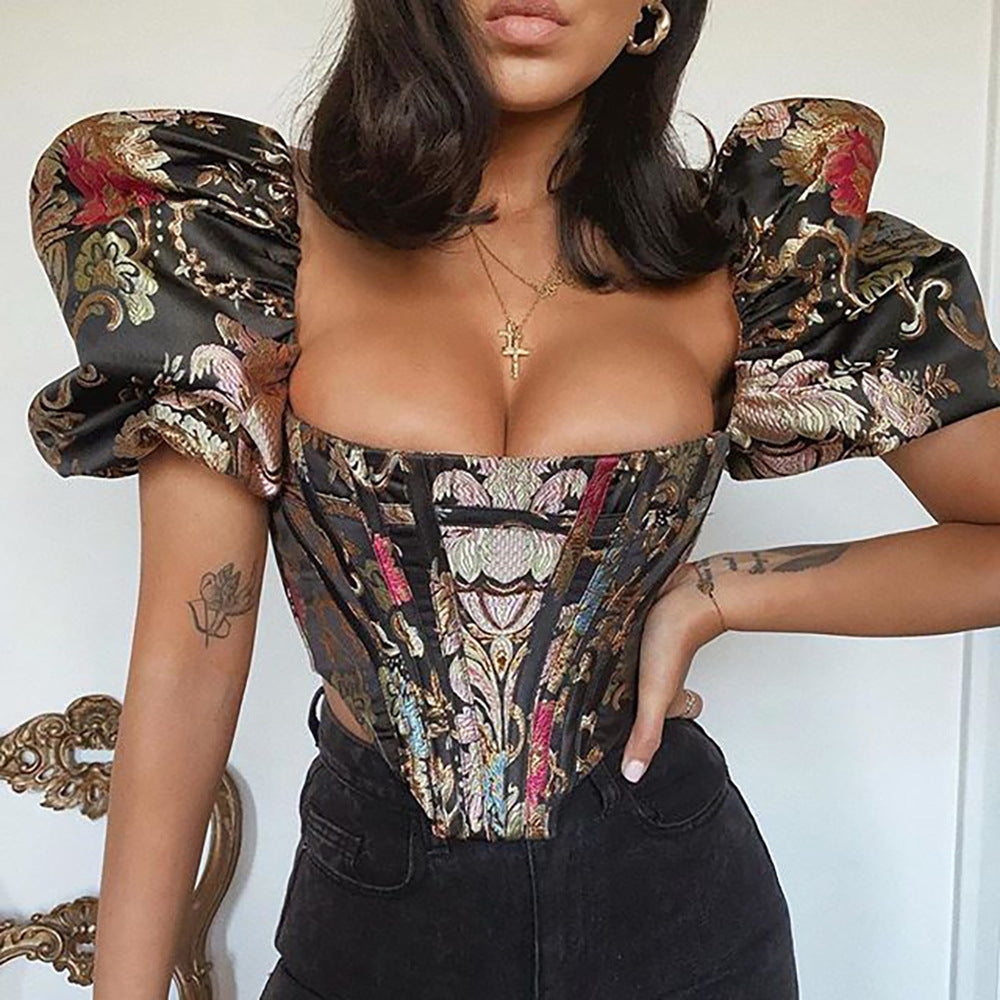 Palace Puff Sleeve Slim Fit Square Collar T-shirt Bandeau Sexy Women Top Boning Corset Boning Corset Corset