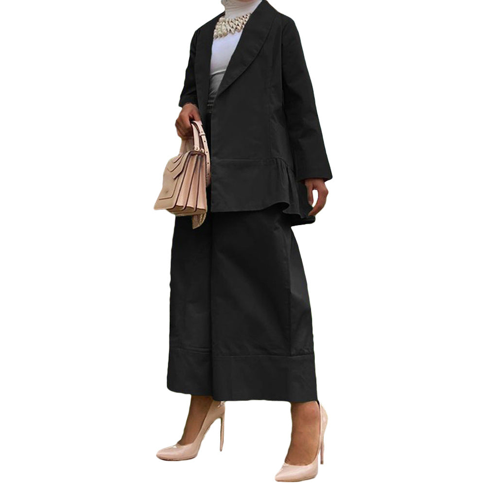 Women Clothing Blazer Collar Coat High Waist Loose Trousers Suit